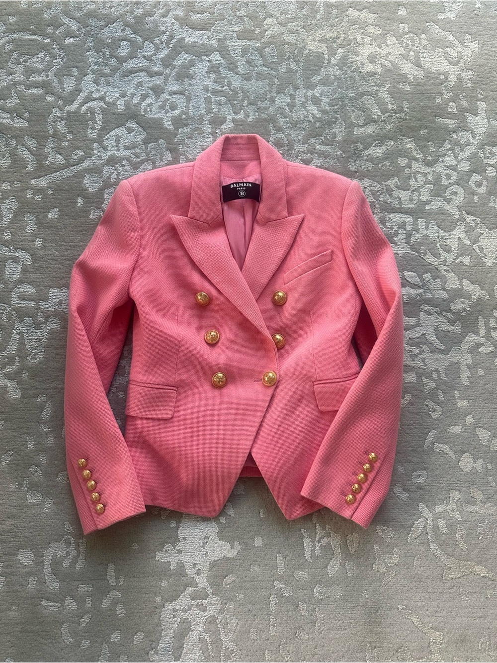 Balmain Pink Double-Breasted Blazer with Gold Buttons